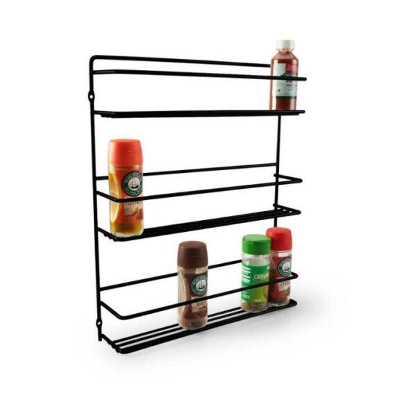 3 Tier Copper Wire and Burnt Wood Countertop Spice Bottle Rack