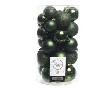 Christmas Baubles Tube Assorted Green 30 Piece