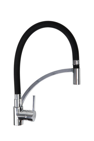 Bijiou Kitchen Sink Mixer Tap Selune Spring Neck Chrome With Black Hose H38.9Cm Spout Reach 27.1Cm