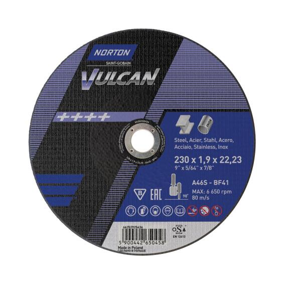 Cutting disc 230x1.9x22,2mm A46 S-Bf41 VULCAN Metal/Inox