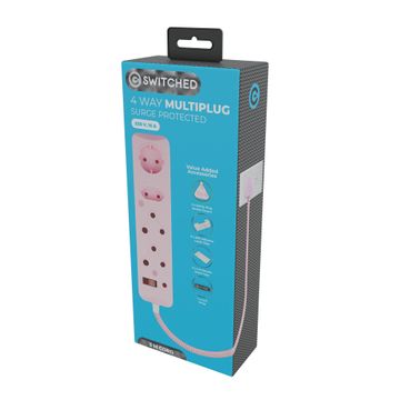 SURGE PROTECTED MULTIPLUG 4WAY 3M PINK