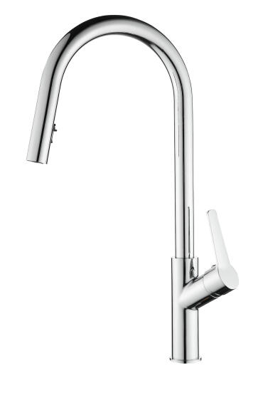 Kitchen Sink Mixer Tap Pullout Silver H29 Cm Spout Reach 22.4Cm