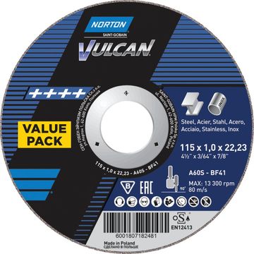 Cutting disc 115x1x22,2mm VULCAN 5 Pieces