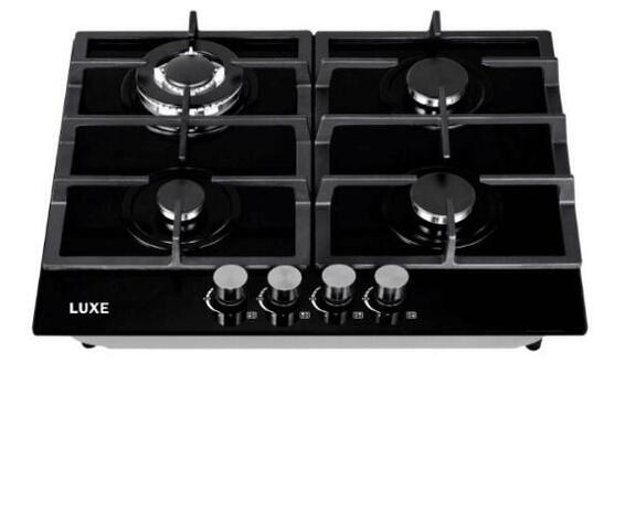 Luxe Kitchen Gas Stove Hob 4 Burner Glass Black 60Cm 