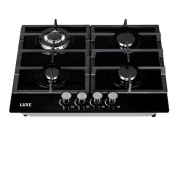 Luxe Kitchen Gas Stove Hob 4 Burner Glass Black 60Cm 