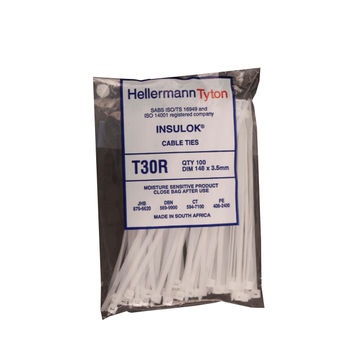 Cable tie HELLERMANNTYTON white 148mm x 3.5mm x 100