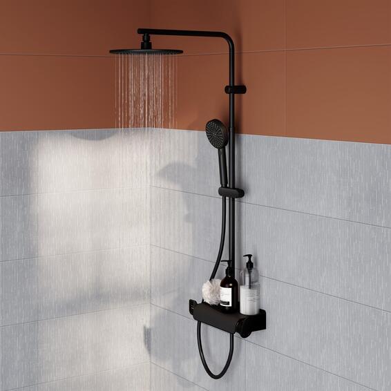 Sensea Easy Full System Shower With Mixer Black W33cmxD54cmxH115cm