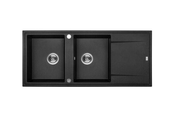 Laveo Megalo Kitchen Sink Drop in Double Bowl Single Drainer Black L116xW50xD17cm