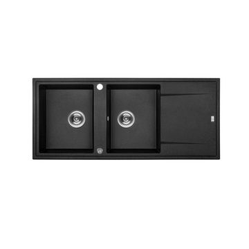 Laveo Megalo Kitchen Sink Drop in Double Bowl Single Drainer Black L116xW50xD17cm