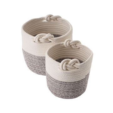 Storage Baskets Set Of 2 White And Grey 