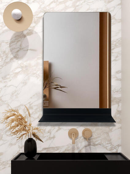 Mirror with Black Modern Shelf W50cmxD10cmxH75cm