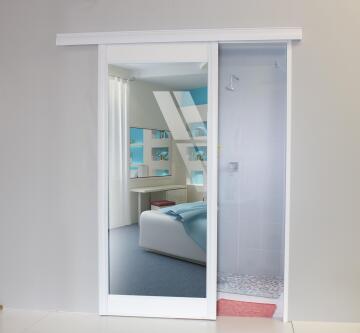 Interior Sliding Door kit with sliding mechanism MDF/Glass 1 Side Mirror 1 Side White-w890xh2050mm