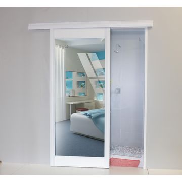 Interior Sliding Door kit with sliding mechanism MDF/Glass 1 Side Mirror 1 Side White-w890xh2050mm
