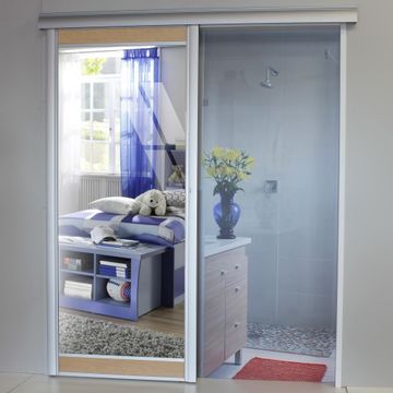 Interior Sliding Door kit with sliding mechanism MDF/Glass 1 Side Mirror 1 Side Maple-w890xh2050mm