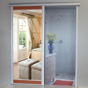 Interior Sliding Door kit with sliding mechanism MDF/Glass 1 Side Mirror 1 Side Cherry Royale-w890xh2050mm