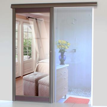 Interior Sliding Door kit with sliding mechanism MDF/Glass 1 Side Mirror 1 Side Mahogany-w890xh2050mm