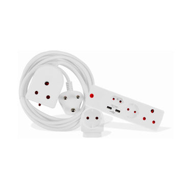 ADAPTOR EURO USB 3M LEAD SCHUKO WHITE