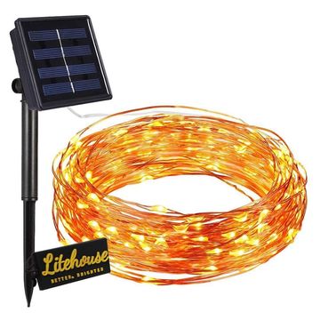 Litehouse solar copper wire fairy lights - 100 led - warm white - 10m