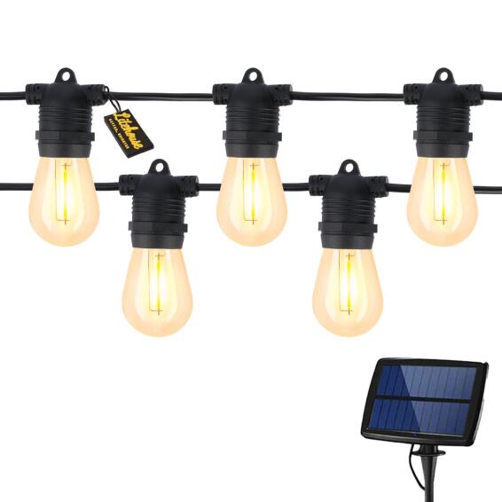 Litehouse 10m Solar LED Festoon Traditional Bulb String Lights - 10 Bulbs