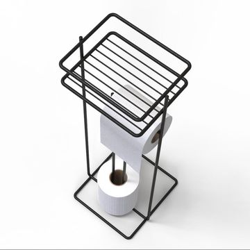 Toilet Roll Holder Stand and Shelf Stainless Steel Matt Black W19.2CMXD14.5CMXH56CM 