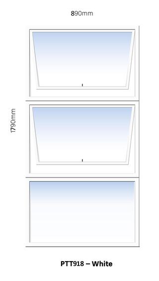 TOP HUNG ALUMINIUM WINDOW WHITE PTT918 2 VENT W900MM x H1800MM