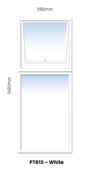 TOP HUNG ALUMINIUM WINDOW WHITE PT615 1VENT W600MM x H1500MM