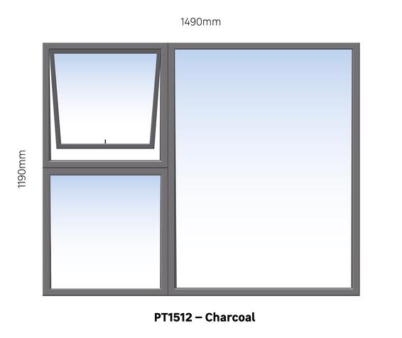 TOP HUNG ALUMINIUM WINDOW CHARCOAL PT1512 1 VENT W1500MM x H1200MM