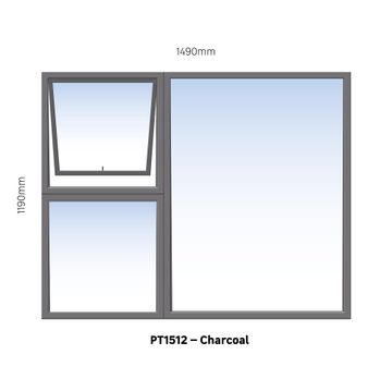 TOP HUNG ALUMINIUM WINDOW CHARCOAL PT1512 1 VENT W1500MM x H1200MM