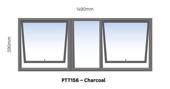 TOP HUNG ALUMINIUM WINDOW CHARCOAL PTT156 2 VENT W1500MM x H600MM