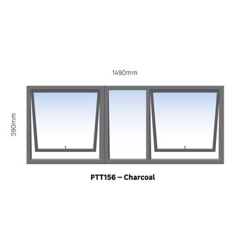 TOP HUNG ALUMINIUM WINDOW CHARCOAL PTT156 2 VENT W1500MM x H600MM