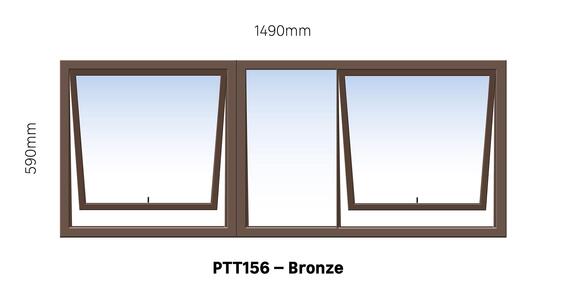 TOP HUNG ALUMINIUM WINDOW BRONZE PTT156 2 VENT W1500MM x H600MM