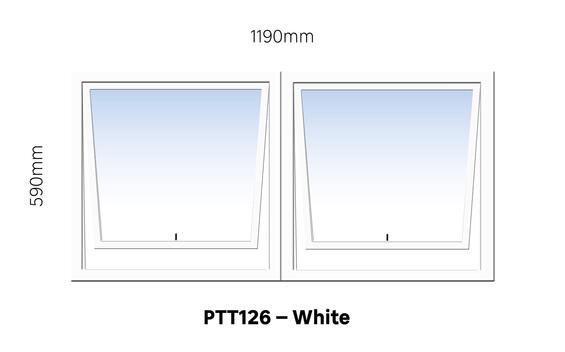 TOP HUNG ALUMINIUM WINDOW WHITE PTT126 2 VENT W1200MM x H600MM