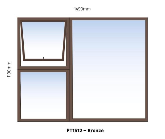 TOP HUNG ALUMINIUM WINDOW BRONZE PT1512 1 VENT W1500MM x H1200MM
