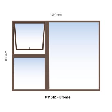 TOP HUNG ALUMINIUM WINDOW BRONZE PT1512 1 VENT W1500MM x H1200MM