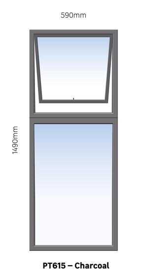 TOP HUNG ALUMINIUM WINDOW CHARCOAL PT615 1VENT W600MM x H1500MM