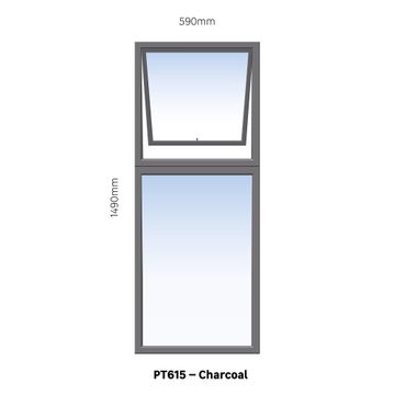 TOP HUNG ALUMINIUM WINDOW CHARCOAL PT615 1VENT W600MM x H1500MM