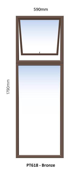 TOP HUNG ALUMINIUM WINDOW BRONZE PT618 1VENT W600MM x H1800MM