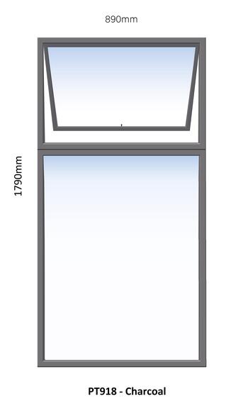 TOP HUNG ALUMINIUM WINDOW CHARCOAL PT918 1VENT W900MM x H1800MM