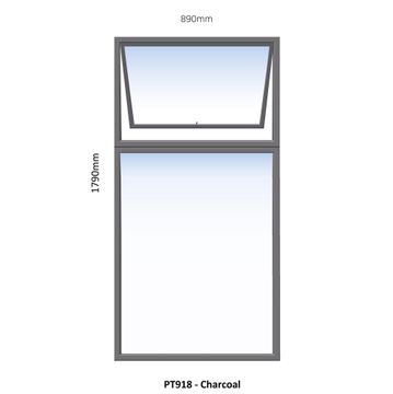 TOP HUNG ALUMINIUM WINDOW CHARCOAL PT918 1VENT W900MM x H1800MM