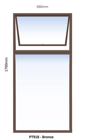 TOP HUNG ALUMINIUM WINDOW BRONZE PT918 1VENT W900MM x H1800MM