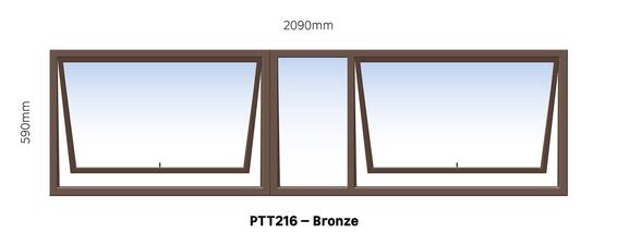 TOP HUNG ALUMINIUM WINDOW BRONZE PTT216 2 VENT W2100MM x H600MM