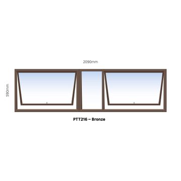 TOP HUNG ALUMINIUM WINDOW BRONZE PTT216 2 VENT W2100MM x H600MM