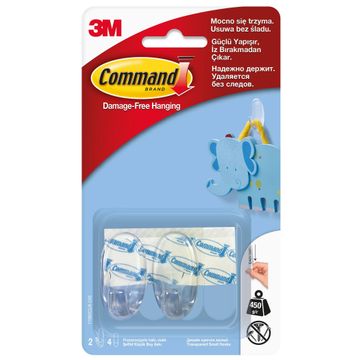 Clear hooks sml damage-free hanging 2 hooks, 4 strips command 3M