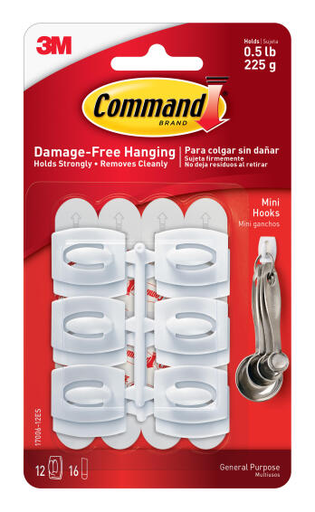Mini hooks damage-free hanging 6 hooks, 8 strips command 3M