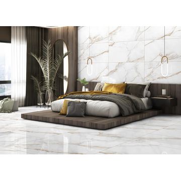 Floor Tile Porcelain Calacatta Gold Polished L120cm x W60cm (1.44m2/box)