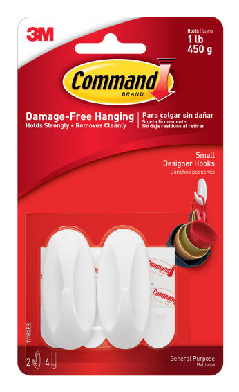 Designer hooks sml damage-free hanging 2 hooks, 4 strips command 3M