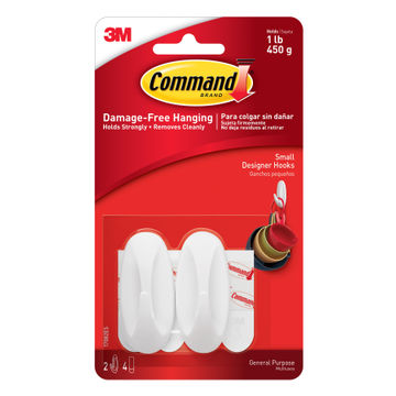 Designer hooks sml damage-free hanging 2 hooks, 4 strips command 3M