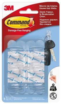 Clear hooks mini damage-free hanging 6 hooks, 8 strips command 3M