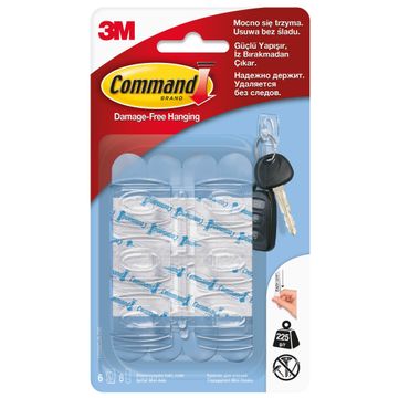 Clear hooks mini damage-free hanging 6 hooks, 8 strips command 3M