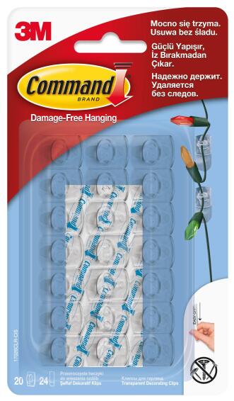 3M Commond Clear decorating clips damage-free hanging 20 clips, 24 strips 